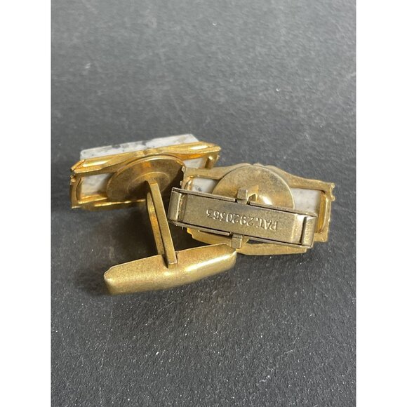Vintage Mens Cufflinks & Tie Clip Set Gold Tone With Stone Inlay - Picture 3 of 4